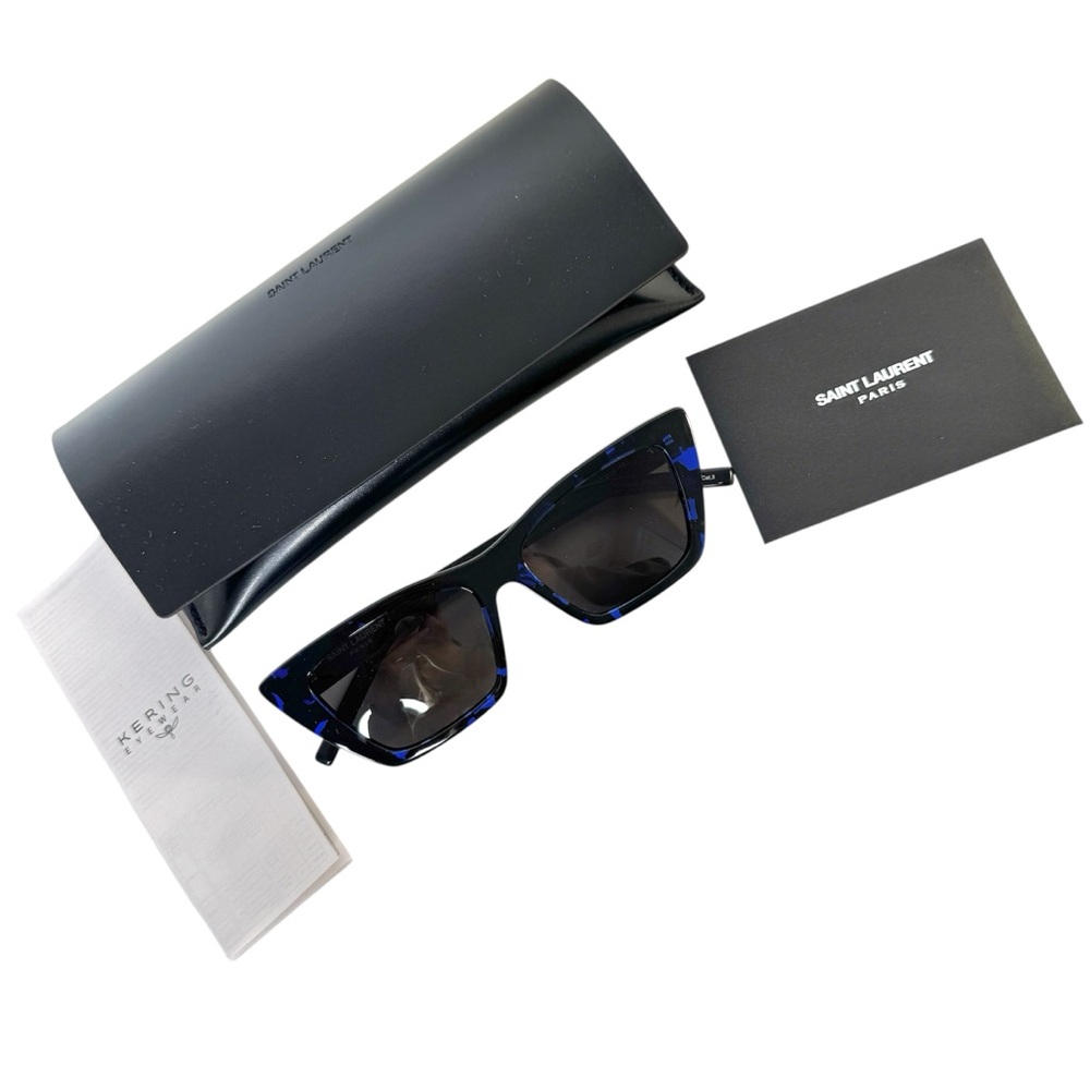 SAINT LAURENT Mica Cat Eye Sunglasses SL 276 009 Black Blue Havana NEW With Case - Picture 2 of 14
